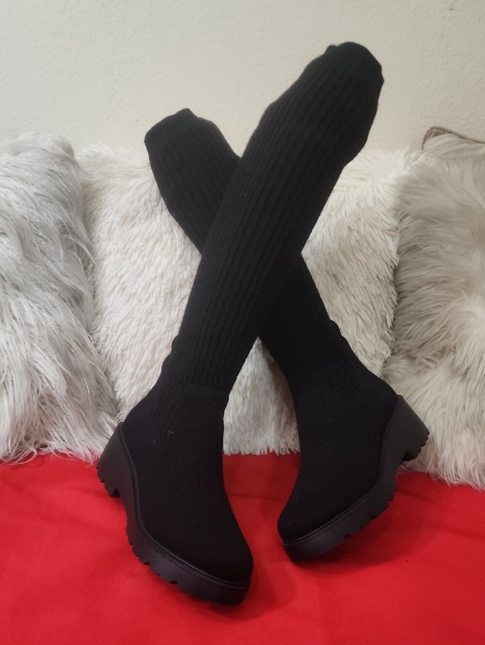 VIVAIA Women's Eduarda Round-Toe Knee-High Wool Wedge Boots